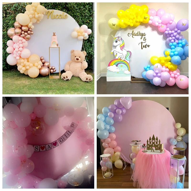 Rodada Elastic Backdrop Cover Branco Cor Pura Cartaz Personalizado Casamento Baby Shower Festa de Aniversário Photo Background - Image 3