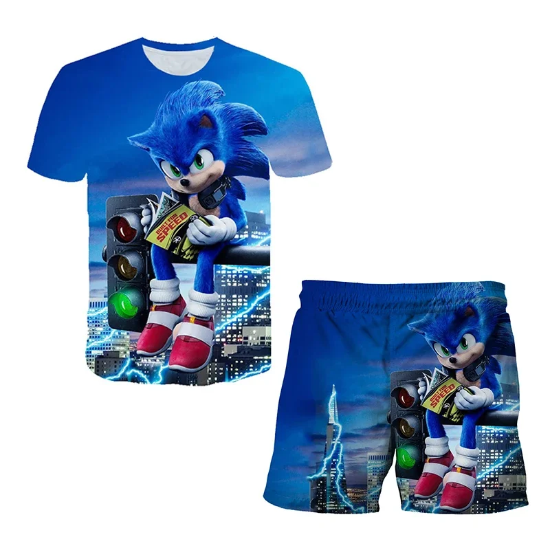 thumbnail image 1 of Camiseta de Sonic 2 para niños y niñas, traje de verano, 4-14T, estampado 3D de Sonic, camisetas de manga corta para niños, patrón de traje, 1 of 5
