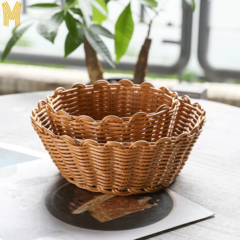 

MiFuny Wovens Imitation Rattan Fruit Tray Living Room Handmade Storage Basket Creative Restaurant Snacks Fries Basket Home Decor