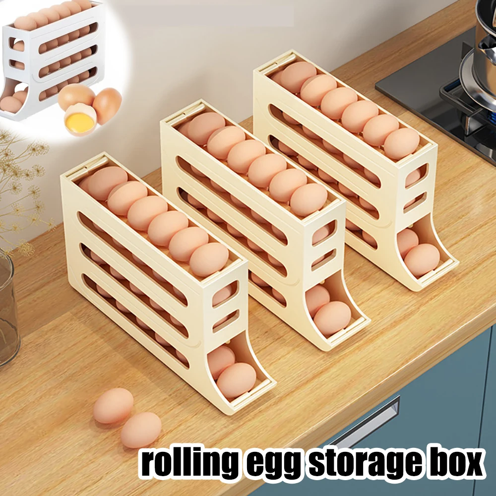 

Large capacity four layer automatic egg rolling machine kitchen countertop egg tray fresh-keeping box Storage Refrigerator