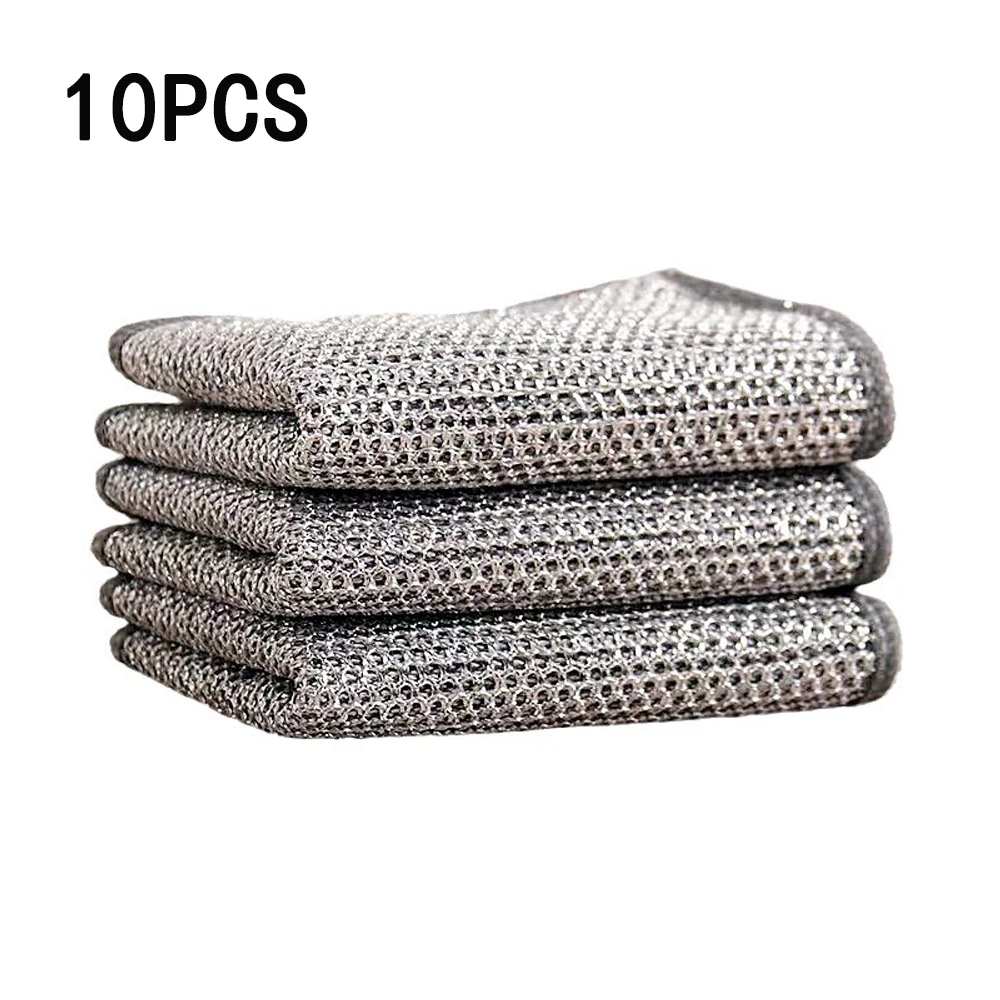 

10PCS Metal ​Double Wire Dish Towel 20cmx20cm Non-Stick Oil Iron Dishrag Kitchen Pan Pot Dishe Cleaning Rag Napery Dishcloth