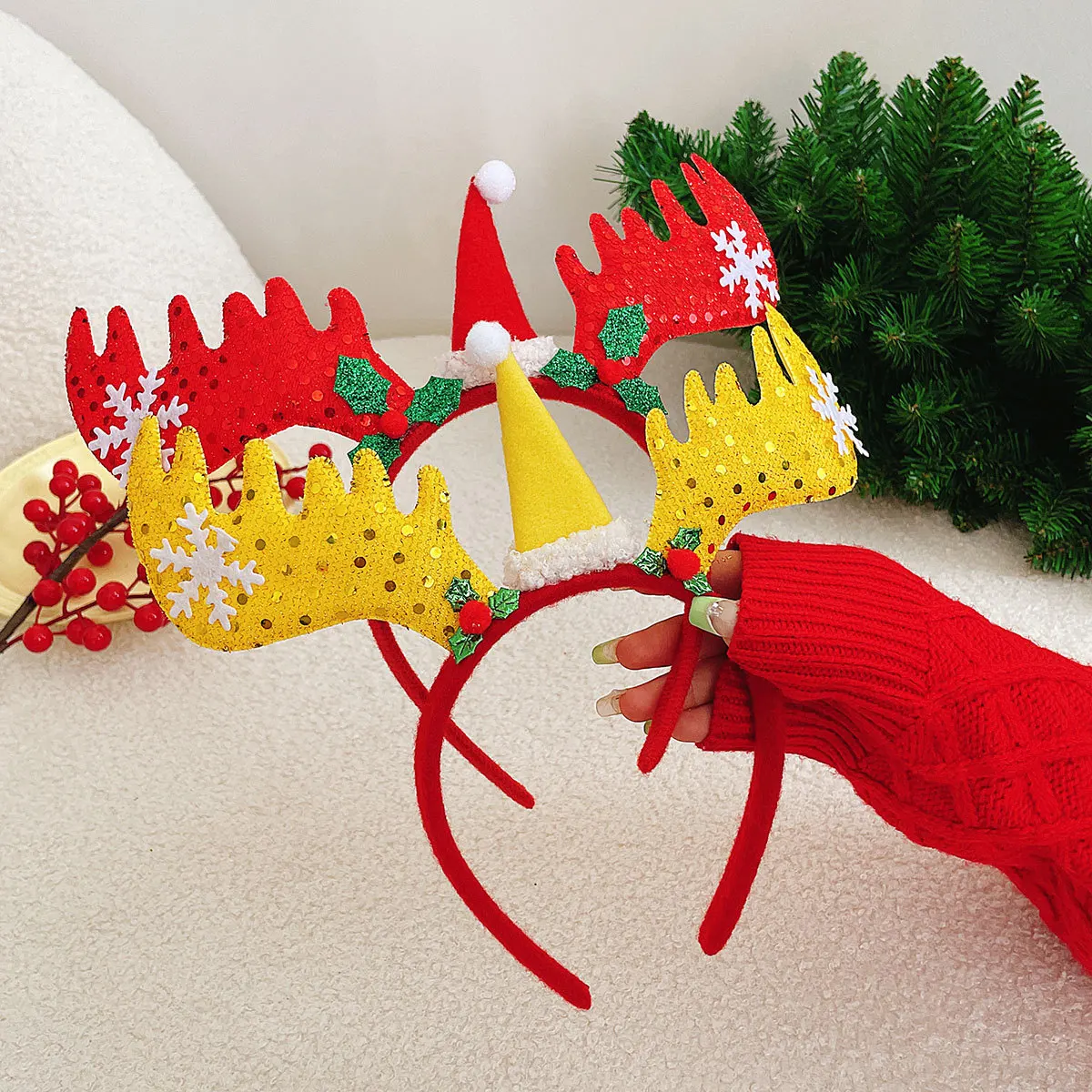 Christmas Hair Hoop Christmas Party Cosplay Headbands Girls Plush Reindeer Antlers Deer Ear Tree Hair Accessories Gift