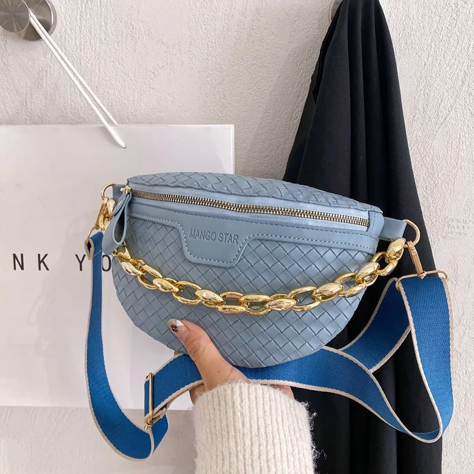 Knitted PU Leather Waist Bags For Women Weaving Design Fanny Pack