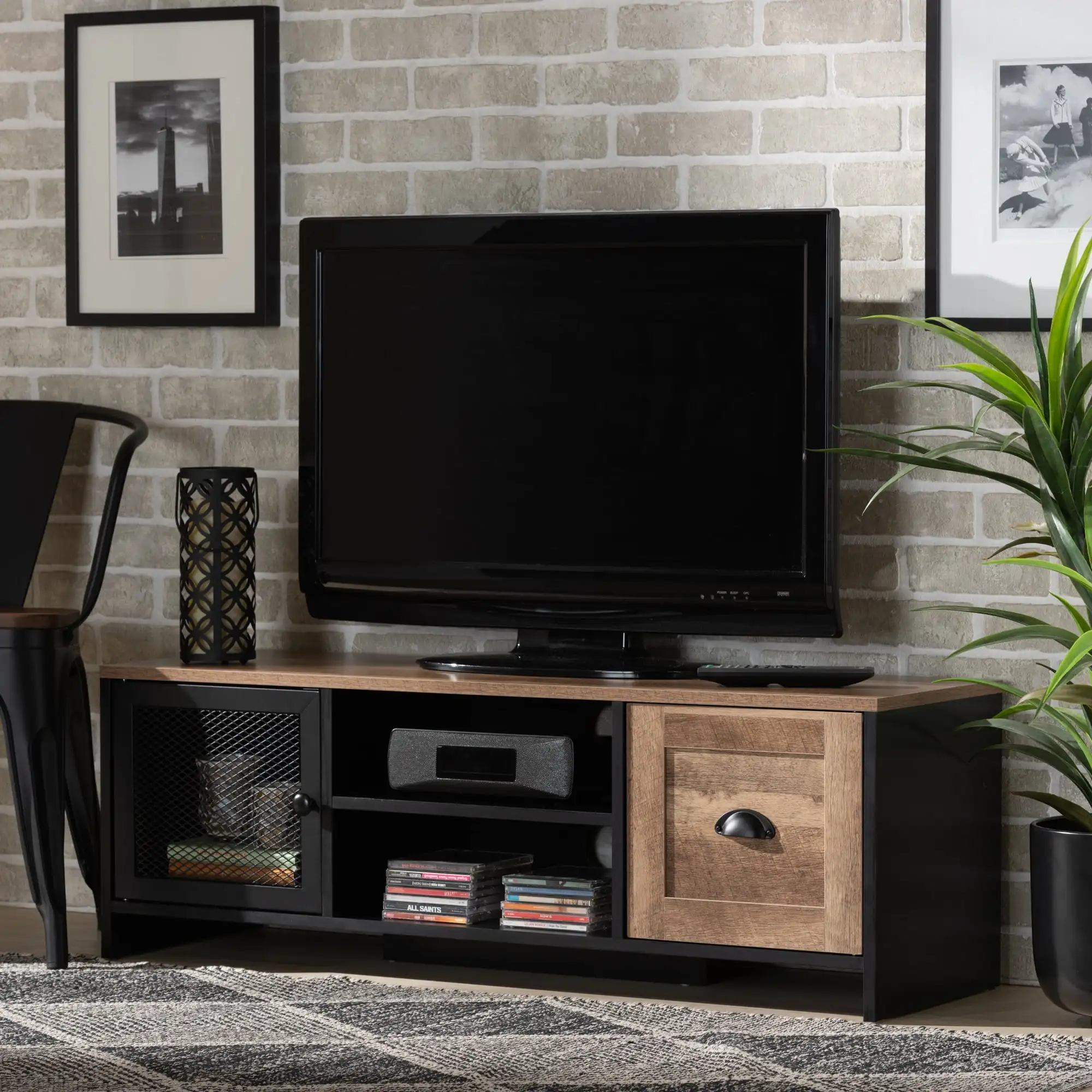 

Baxton Studio Connell TV Stand with 2 Doors for TVs up to 46", Brown/Black