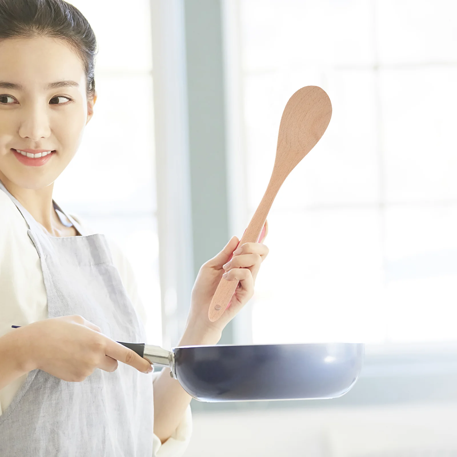 

Wooden Mixing Spoon Spoons Reusable Salad Kitchen Ladle Rice Portable Food for Cooking Small Soup Large