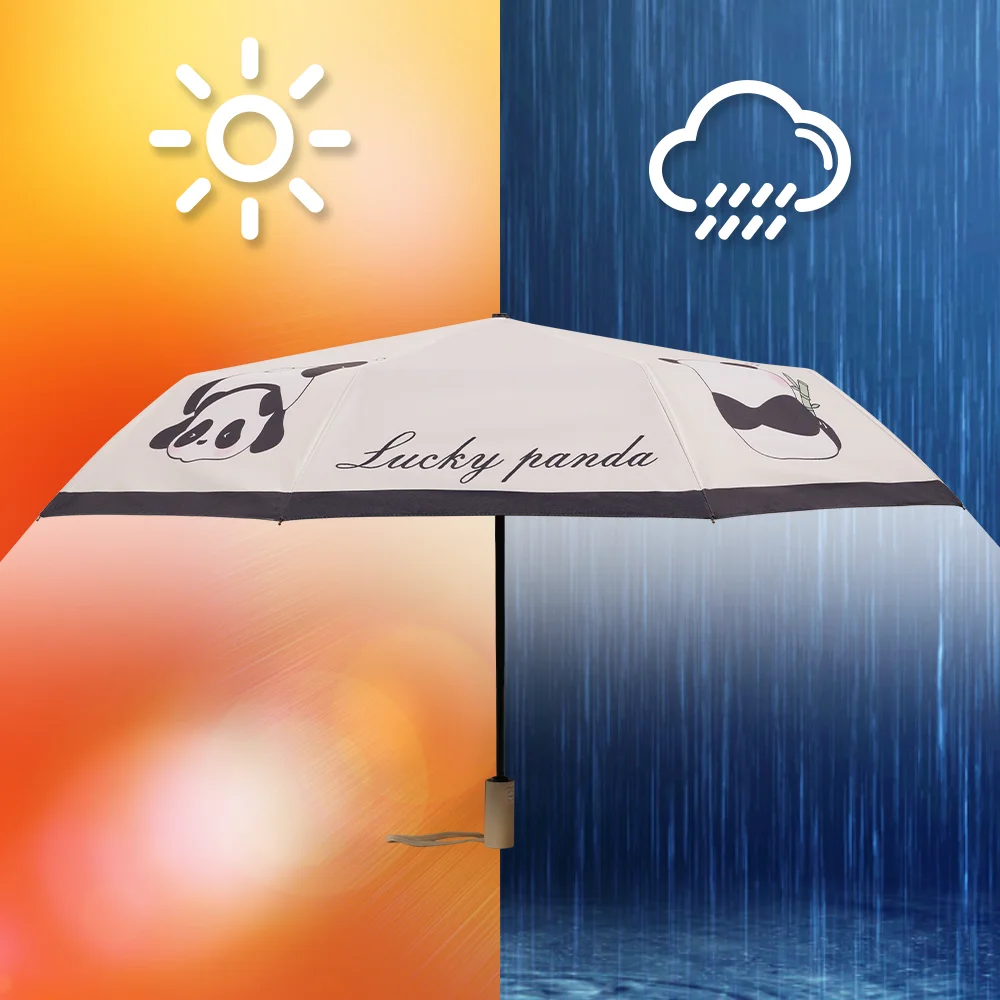 Automatic umbrella with panda pattern Rain proof Sun proof UV resistant folding umbrella Travel umbrella 1pc