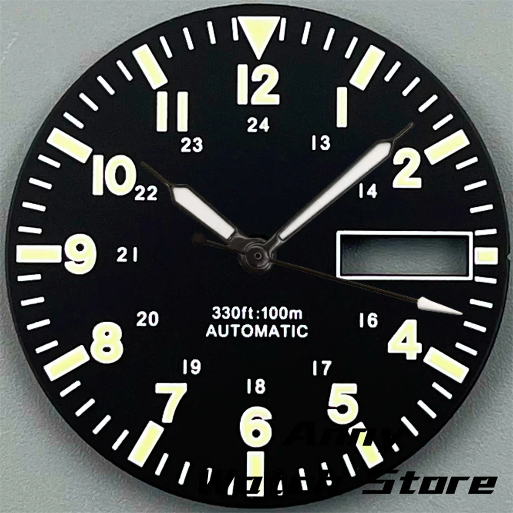 Green Luminous Dual Date Watch Dial with Hands Set