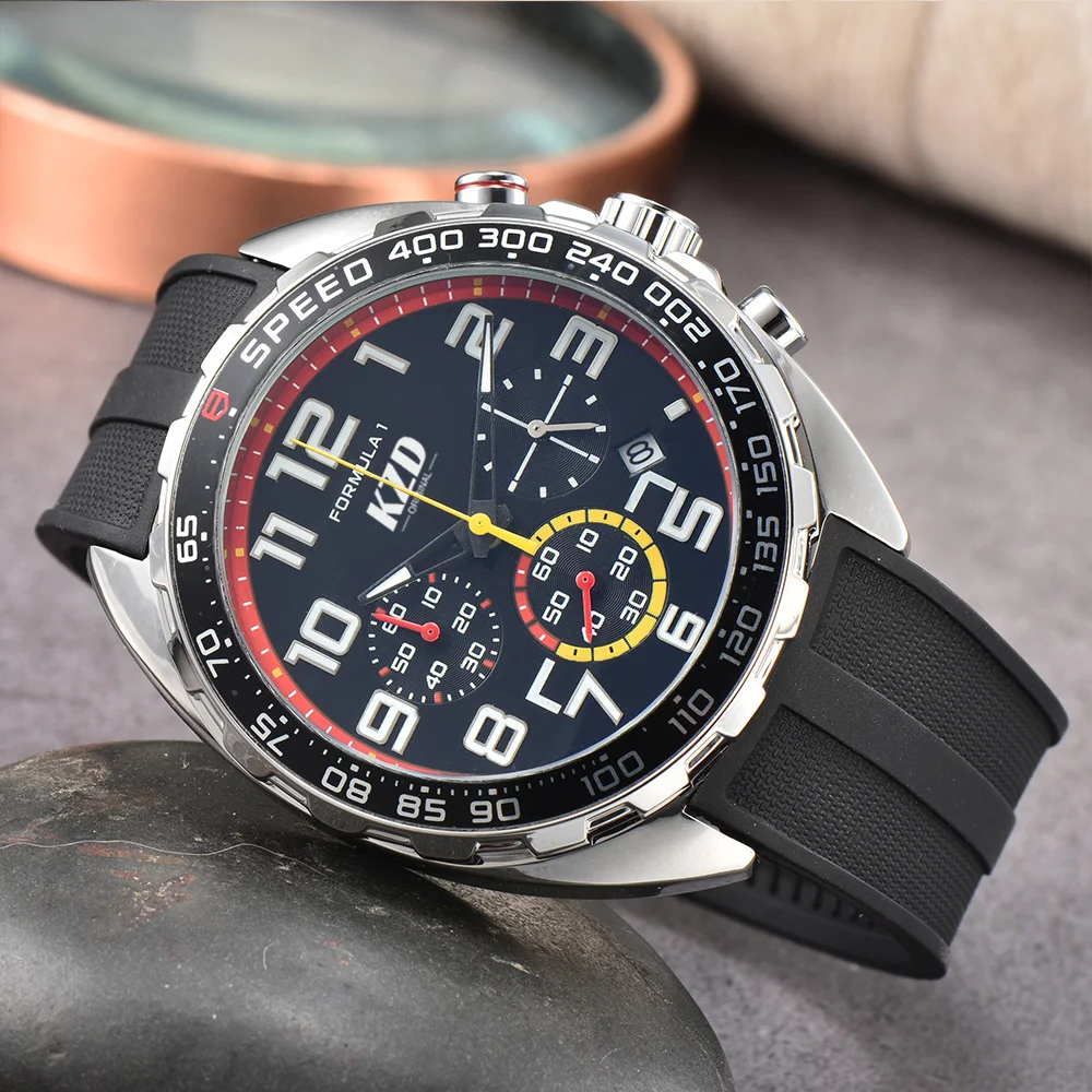Racing Quartz Watches For Men Luxury Custome Wristwatch Rubber Strap Automatic Date Daily Waterproof Formula AAA Male Clocks
