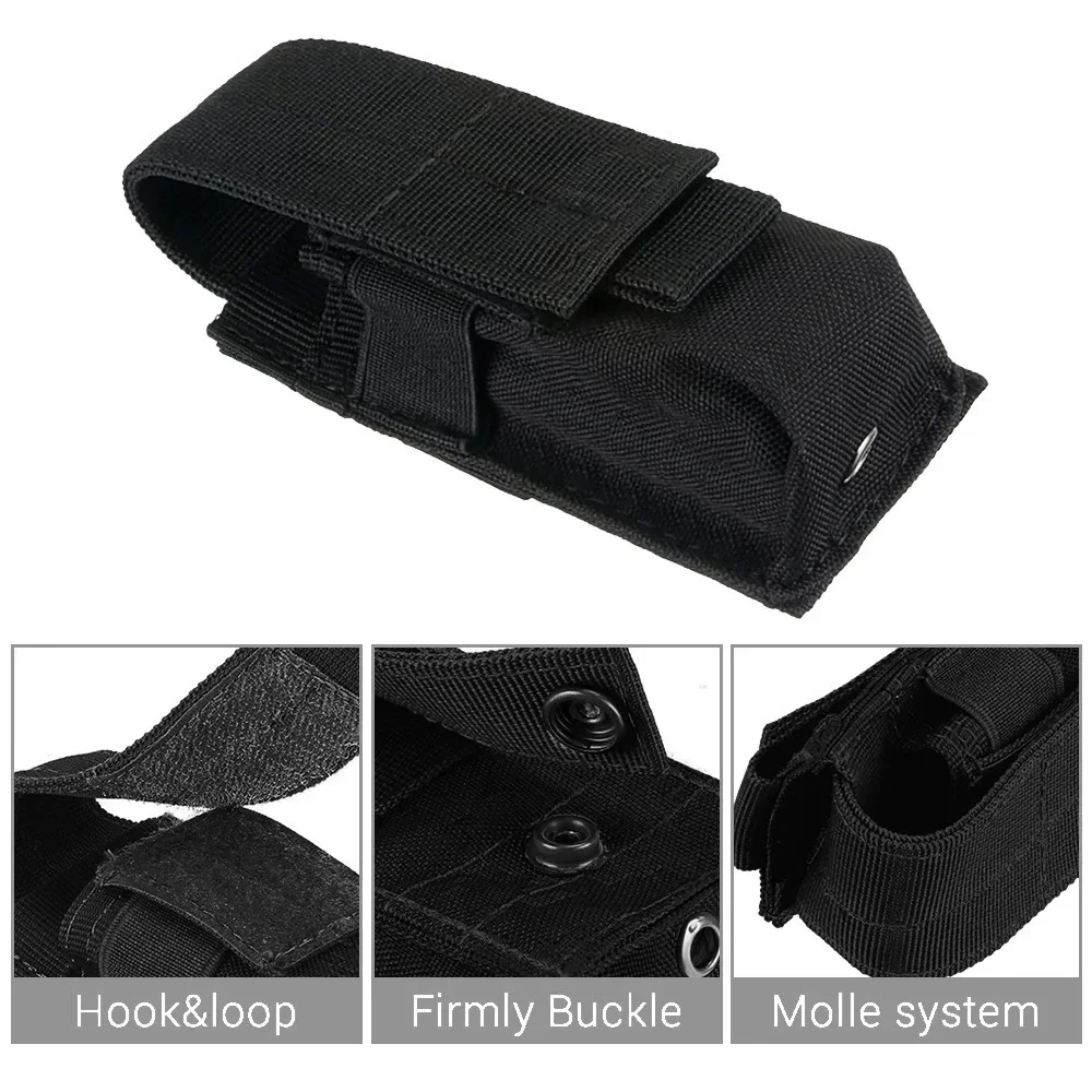 Flashlight Pouch Molle Tactical M5 Flashlight Pouch 9MM Single Magazine Holster Torch Holder Utility EDC Tool Outdoor Hunting Key Knife Waist Bag