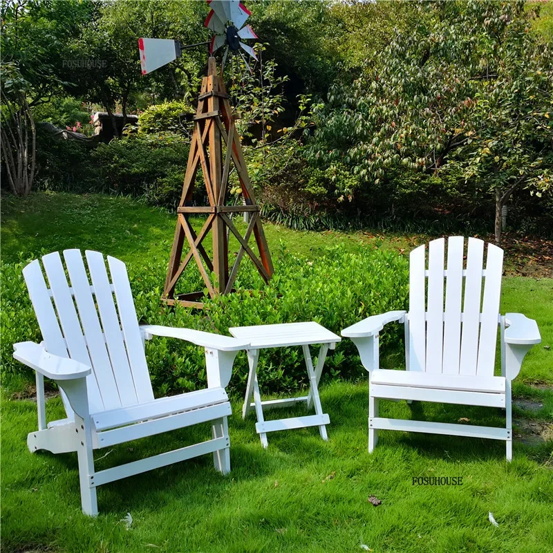 Simple Solid Wood Backrest Balcony Garden Furniture Set Retro Outdoor Table and Chair Sets Outdoor Courtyard Sofa Lounge Chair D