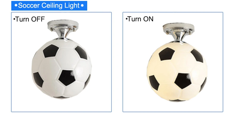 Futebol LED teto luz para crianças, branco