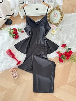 طقم بيجامة نسائي صيفي أنيق مكون من قطعتين بلون سادة كاجوال وعصري مقاس كبير 4