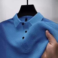 Summer New Men's POLO Shirt Casual Breathable Comfortable Solid Color Button-Down Lapel High-Quality Short-Sleeved Tops 1