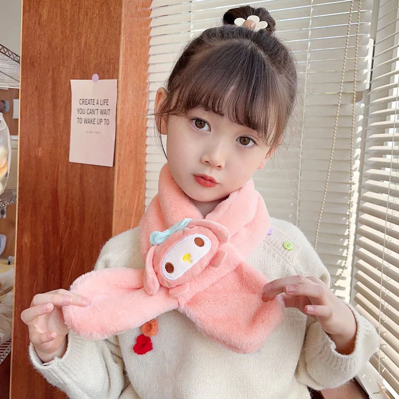 Kawaii Sanrio Kuromi Scarf Cartoon Cinnamoroll Melody Pompompurin Soft Girl Plush Thickened Keep Warm Kid Scarves Christmas Gift children scarf