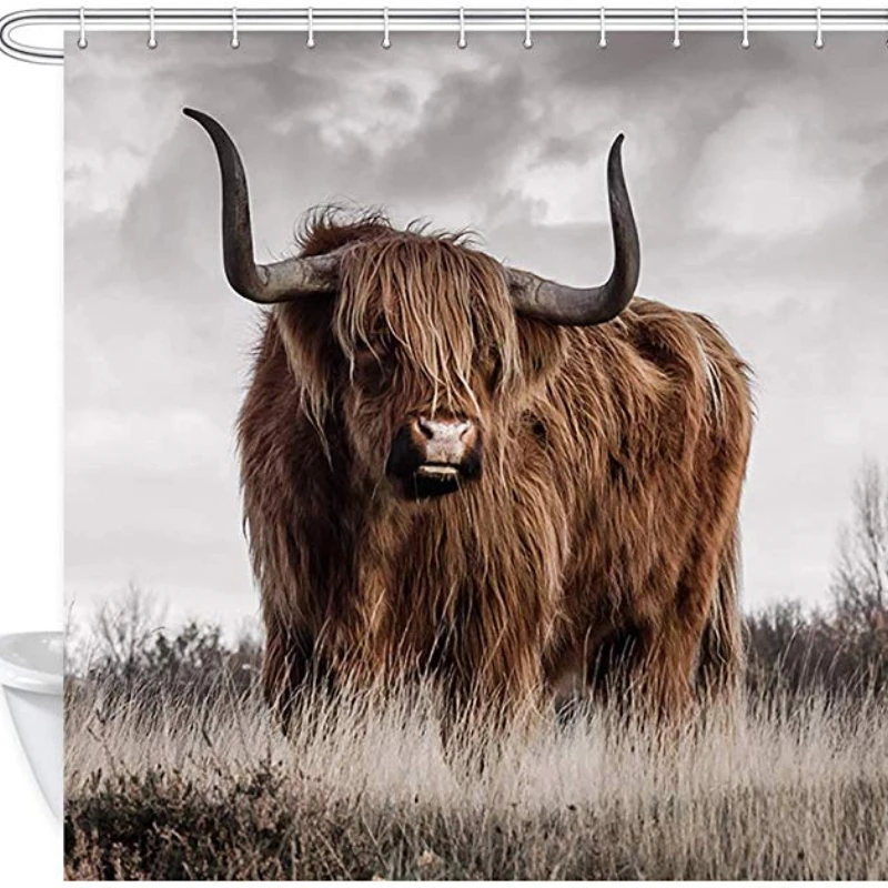 

Highland Cow Shower Curtain Garden 3D Print Fall Grassland Landscape Waterproof Polyester Fabric Bath Curtain Bathroom Set Decor
