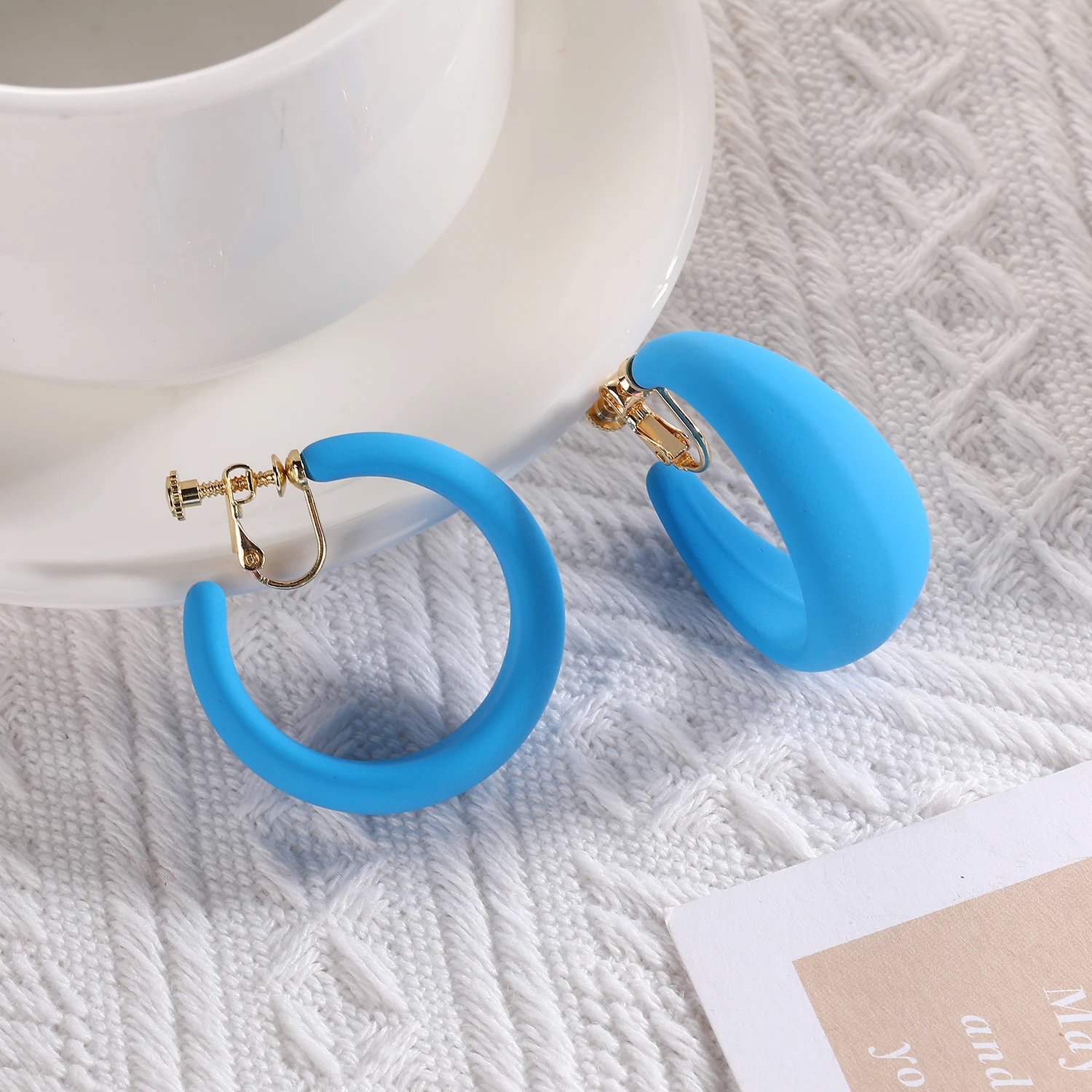 Summer Big Neon Colorful Acrylic C Shaped Hoop Clip On Earrings Geometric Round Earrings for Women, image size:1500x1500