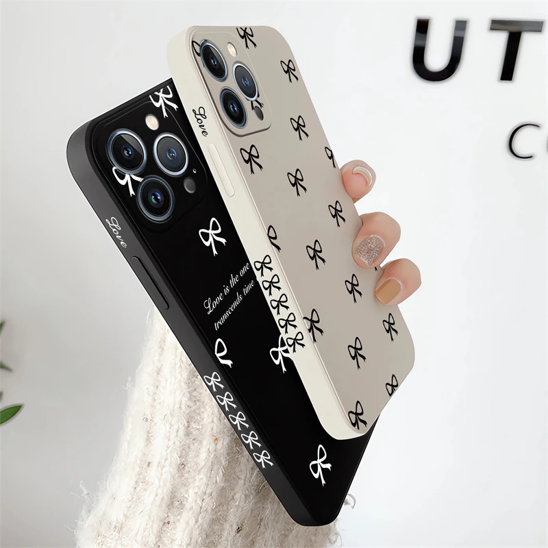 Elegant White Bow Knot Shockproof Silicone Phone Case