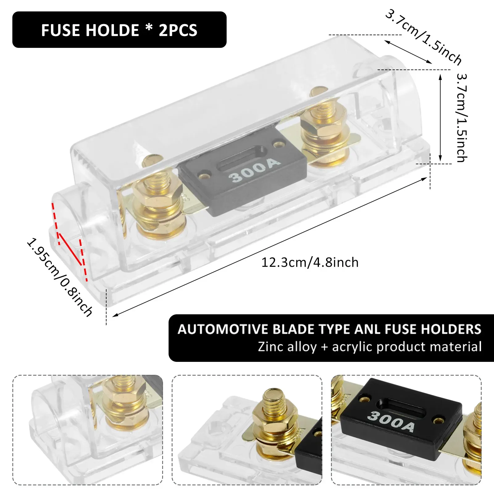 2Pcs ANL Fuse Holder 32V DC ANL Fuse Block with Insulating Cover ANL Fuse Holder 1/0 /2/4 AWG Auto Fuse Block