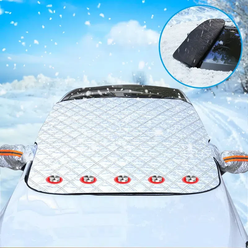 

1pc Car Windshield Snow Cover, Magnetic Suction Edges Car Windshield Protector Sunshade Snow Cover With Reflective Strip For Car