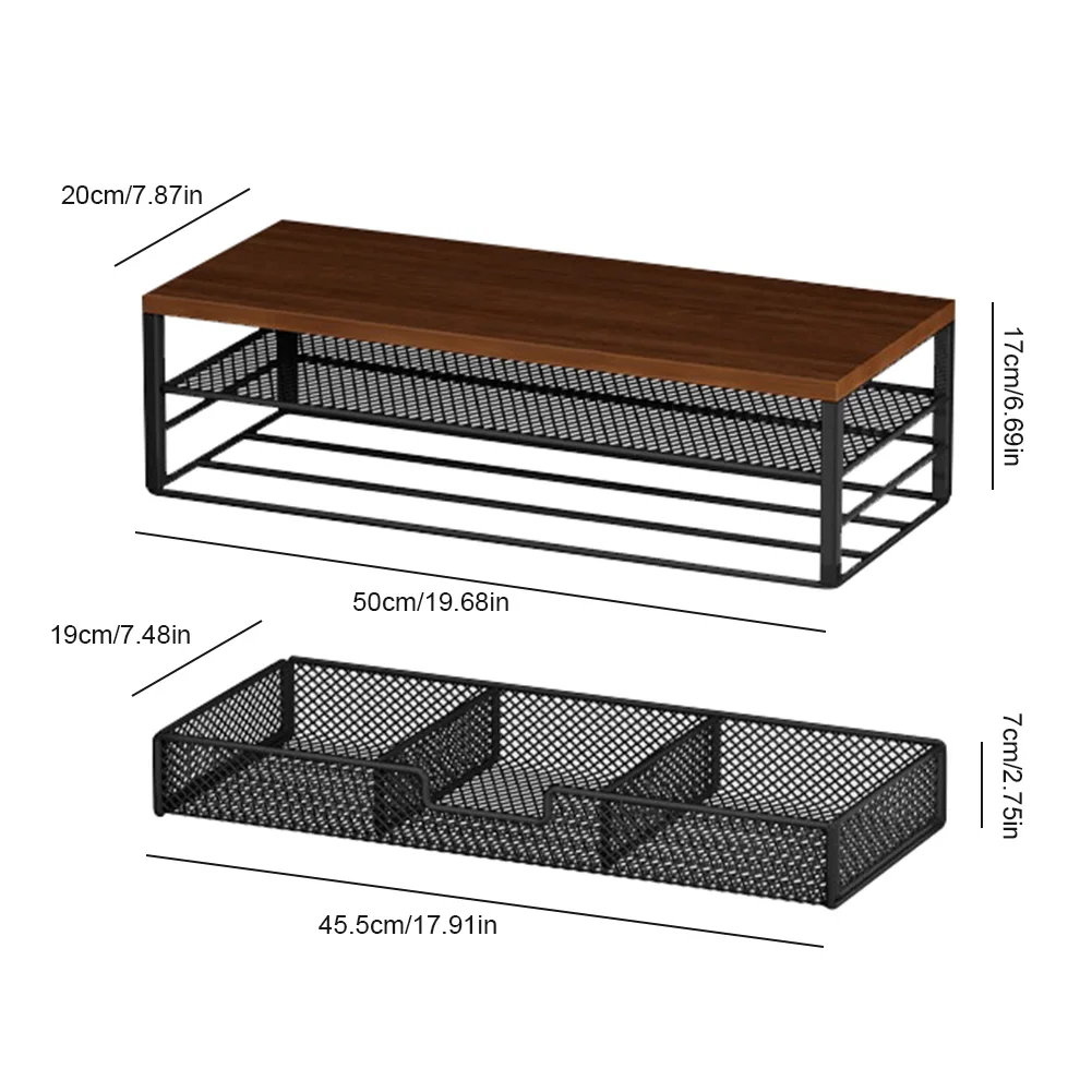 מעמד מסך מחשב דו-שכבתי עם מגירה מארגן שולחן מעמד מסך עם אחסון מעמד מחשב שולחן למחשב, מחשב נייד