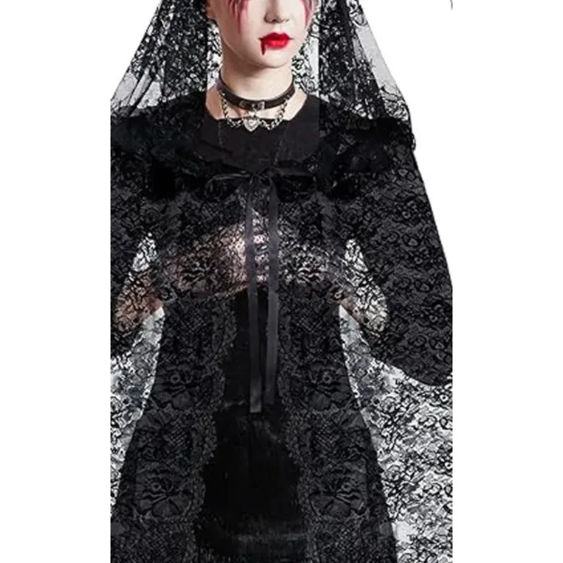 Vintage Lace Cape Bridal Shawl Sexy Long Coat Halloween Party Hooded Lady Stage Medieval Retro Casual Jacket New Cos Performance