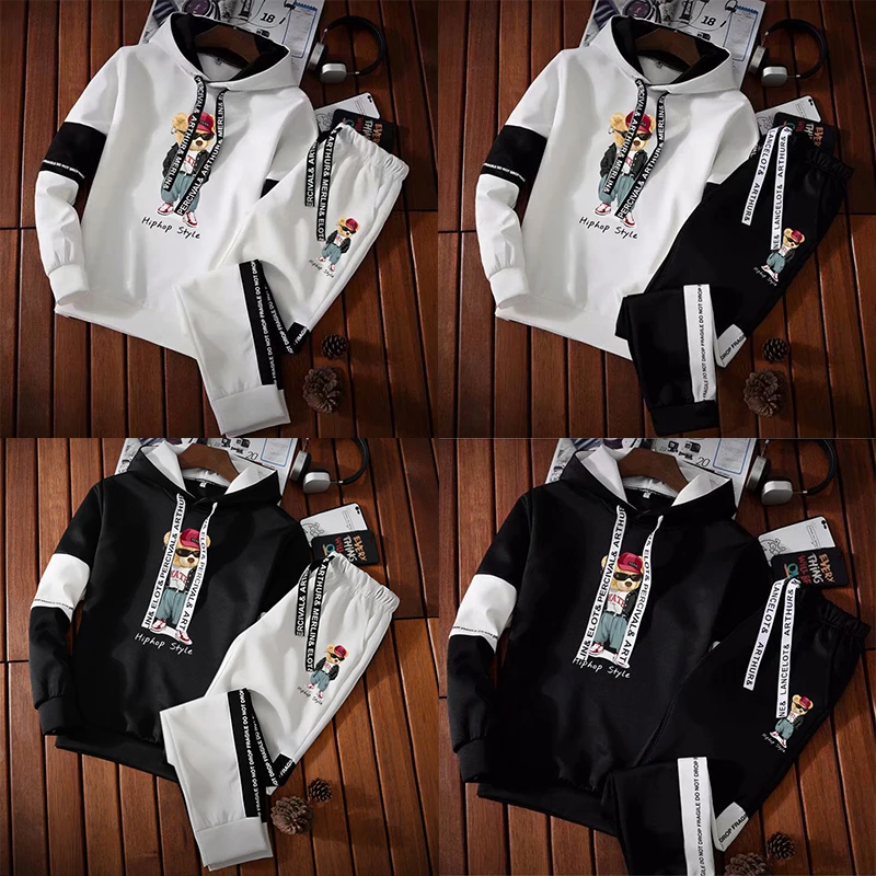 

Костюм спортивный мужской повседневный, свитшот с капюшоном и штаны, уличный спортивный костюм для бега, пуловер, уличная одежда, 2023