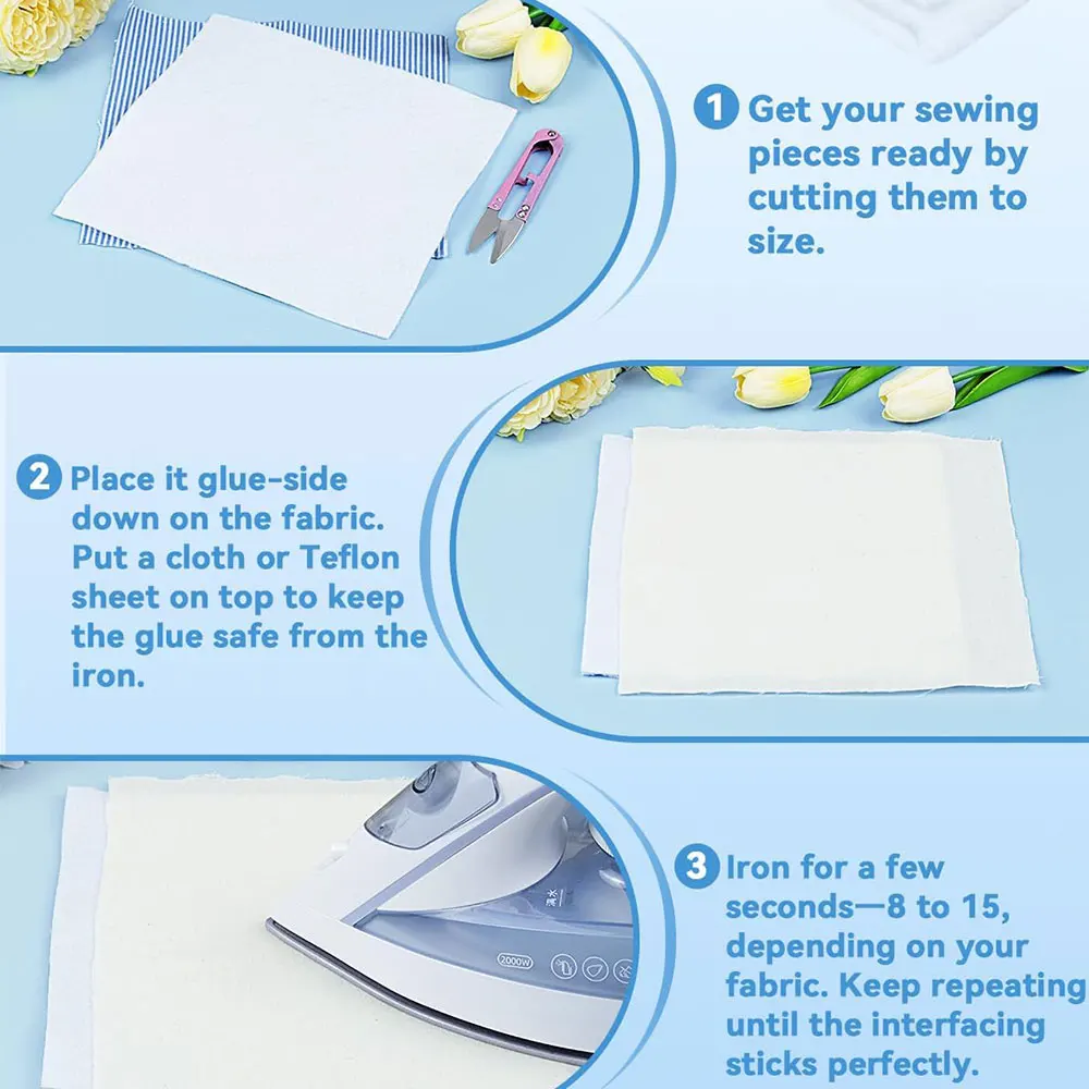 Medium Weight Woven Cotton Iron-On Fusible Interfacing for DIY Craft and Clothing Projects