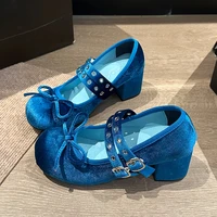 Bow Elegant Shallow Mary Janes Shoes Chunky High Heels Buckle Fad Pumps Spring New Trend 2025 Dress Designer Mujer De Zapatillas 1