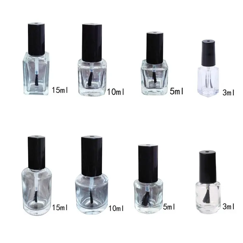 

D0AB 3/5/10/15ml Glass Polish Bottles Empty Transparent Refillable UV Gel Containers with Brush for Nail Art Sample