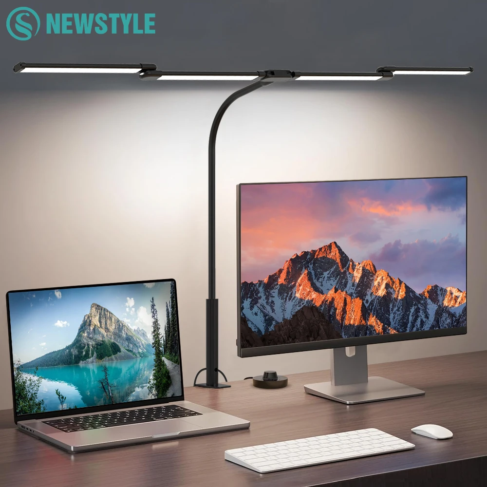 LED Ultra Bright Eye-Caring Desk Lamp 24W Stepless Dimming Flexible Gooseneck Clip-on Office Architect Desk Lamp PC Screen Lamp