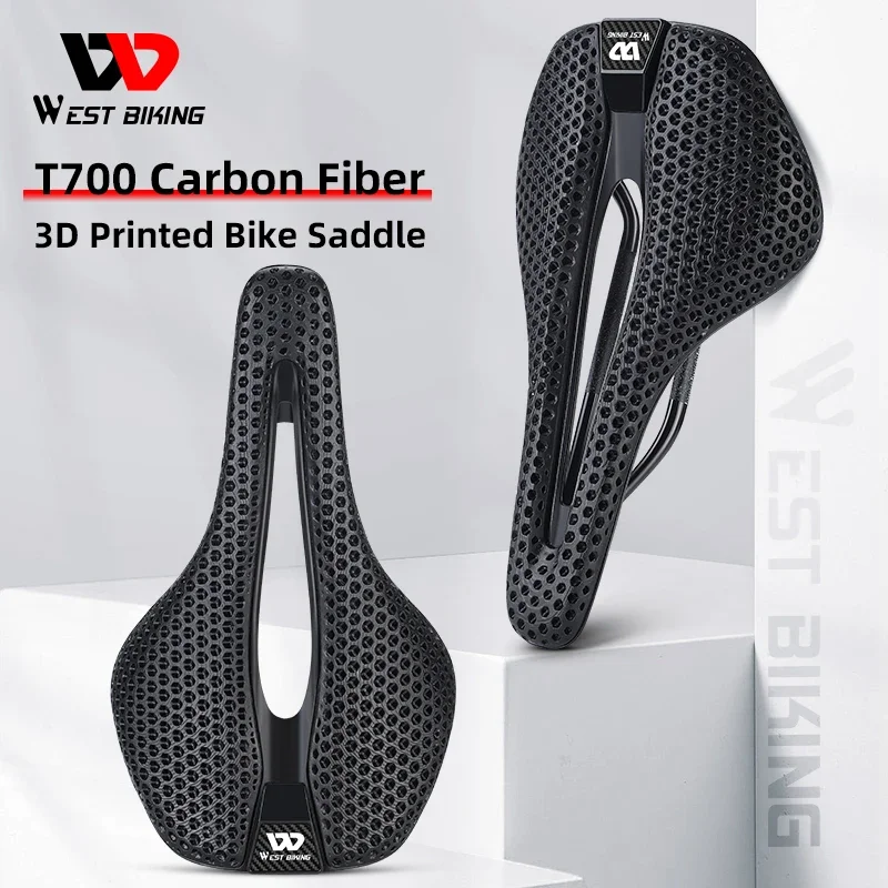 

WEST BIKING 3D Printed Bicycle Saddle Ultralight T700 Carbon Fiber Ergonomic Bike Cushion Shock Absorption MTB Road Bike Seat