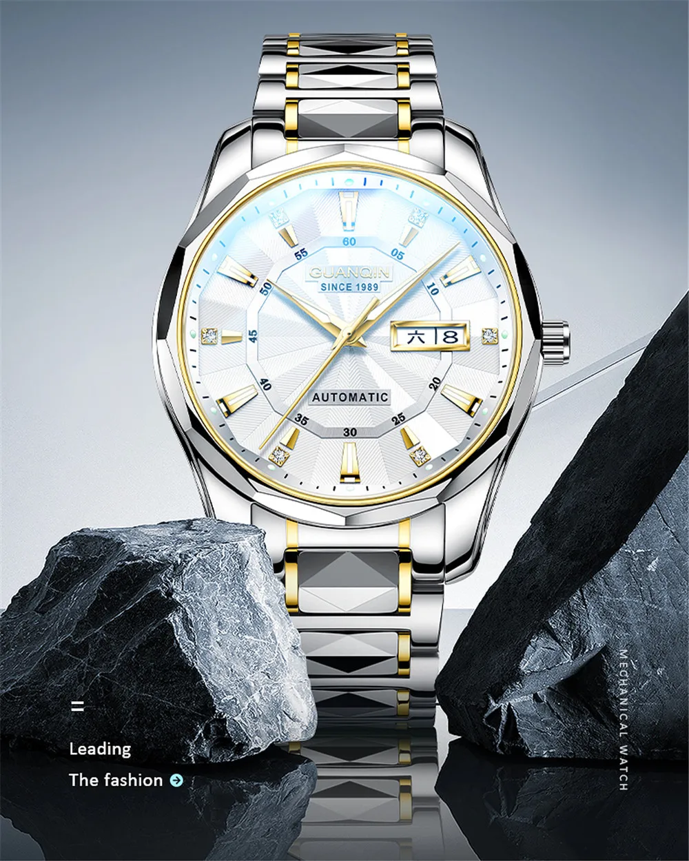 GUANQIN Automatic Mechanical Tungsten Steel Men Watch Waterproof Sapphire Crystal Clock Week Calendar Japan Movement Wristwatch_voghion.com