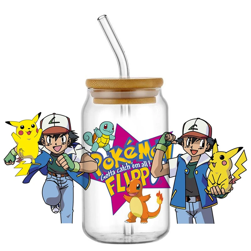 Miniso Pokemon new design Cup Stickers UV DTF Waterproof Transfers Decals16oz Libby Glass Design Cup Wraps Stickers Kids Gifts