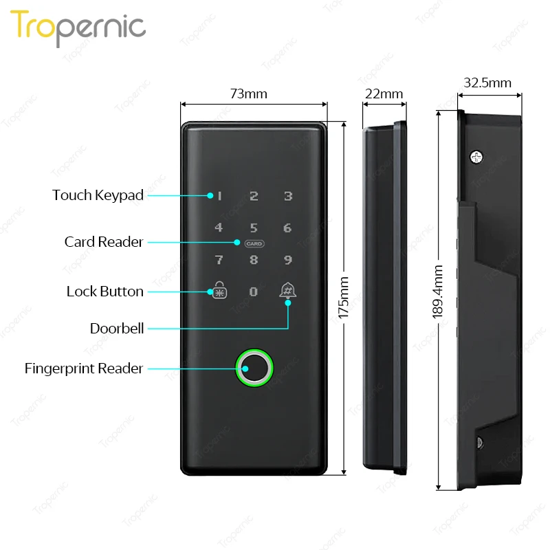 듀얼 지문 게이트 디지털 잠금, 핀 코드, RFID 카드 초인종, 기계식 키, 투야 앱, 12mm 두께 스틸 게이트 잠금 해제