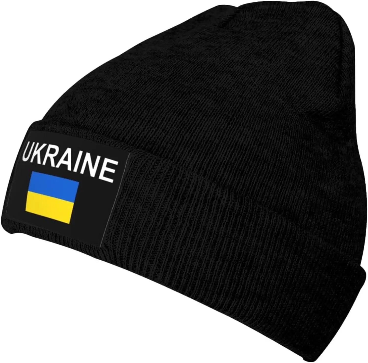 

Ukrainian Flag Knit Beanie Winter Hats for Men and Women Knitted Cuffed Skull Cap