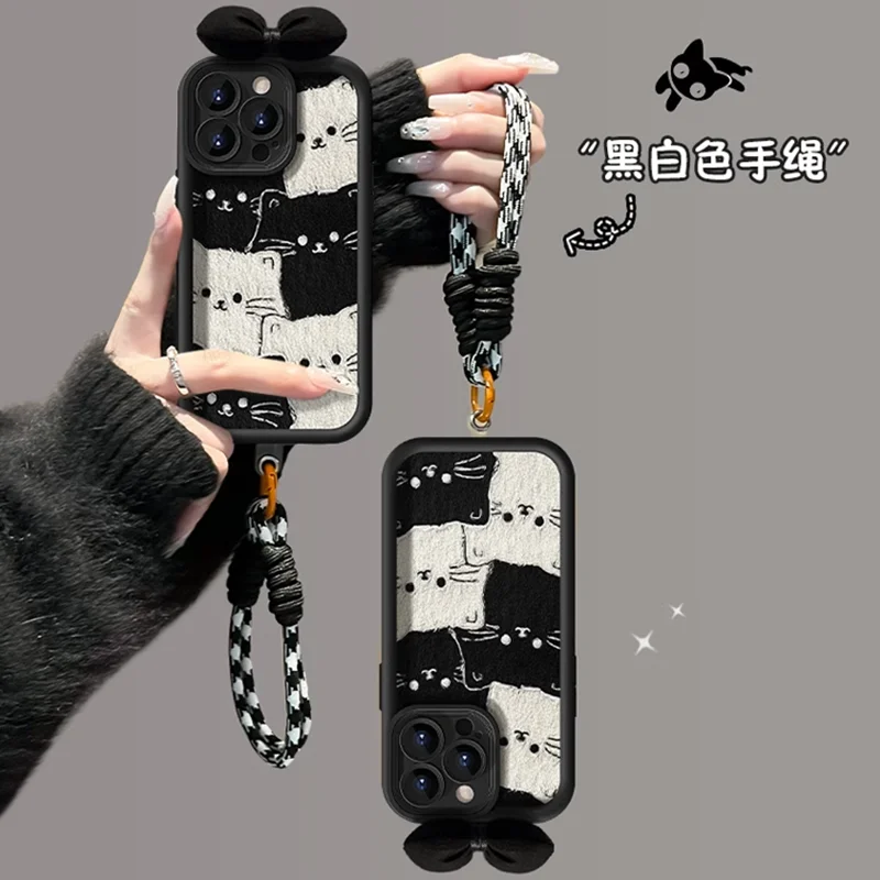 Cat Print Phone Case with Hang Lanyard Cover