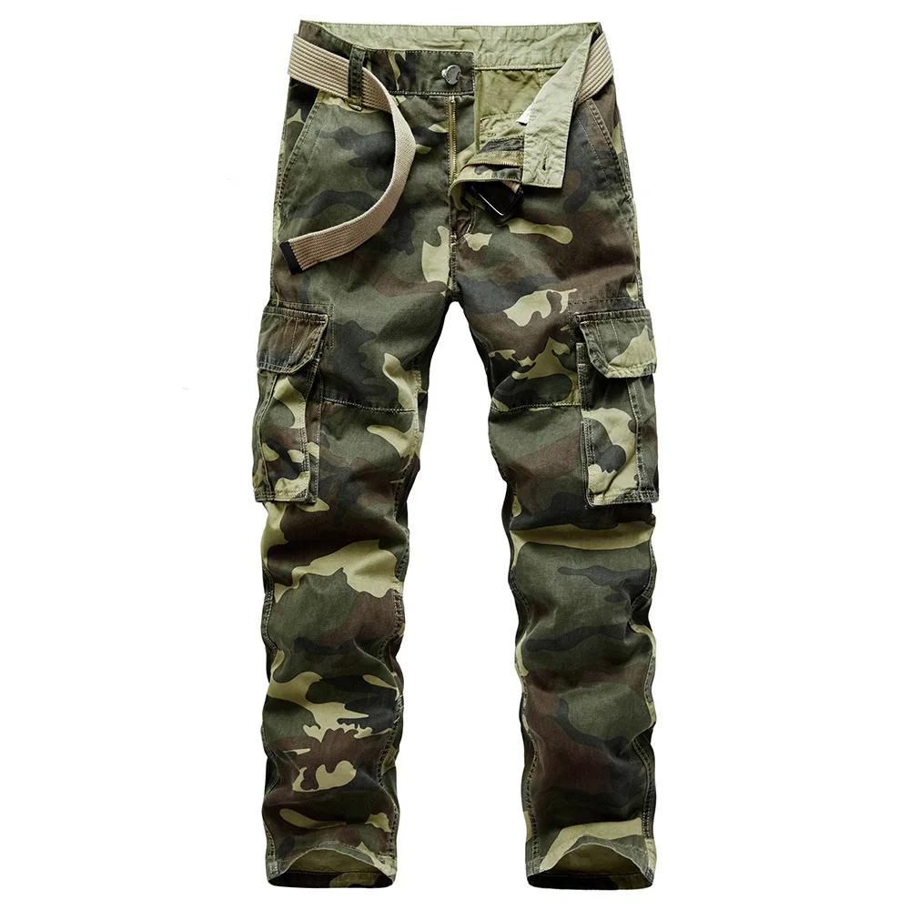 Elmsk Men's camouflage pants, cotton straight tube multi bag overalls, US wear-resistant military pants, special forces field de