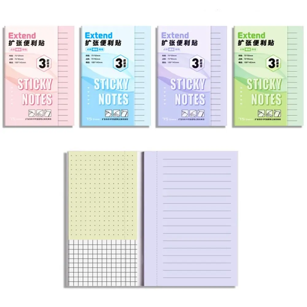 Versatile 3-in-1 Self-Adhesive Memo Pads with Lined, Dotted, and Grid Options
