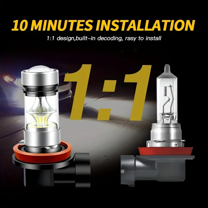 LED 안개등 전구 9005/9006/H11 - 6000K 흰색 및 4300K 노란색 - 12-24V 차량과 호환 가능 - 1000-1200 루멘 -