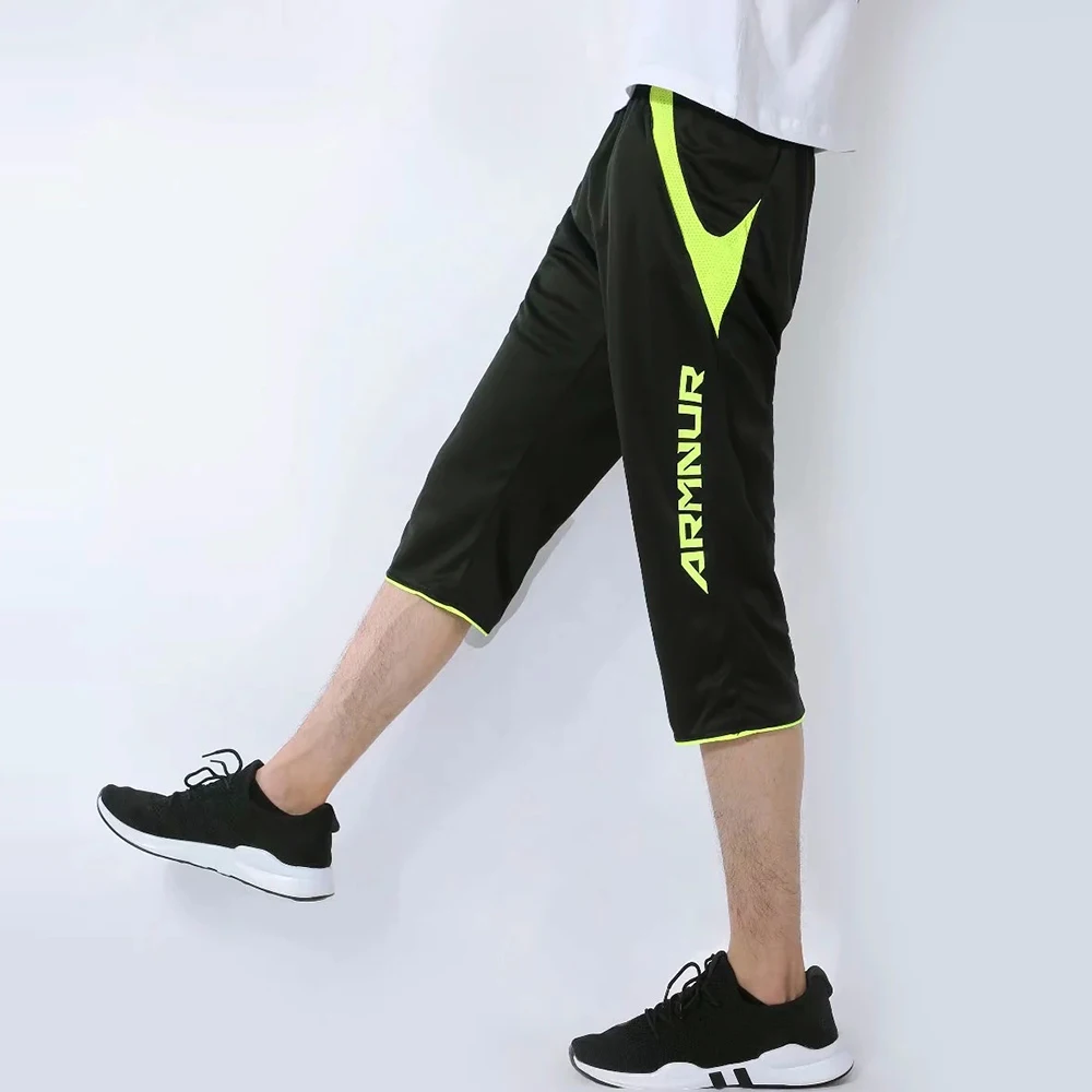 3/4 Men Sports Football Pants Zipper Pockets Athletic Football Soccer Training Sport Pants Elasticity Legging Jogging Gym