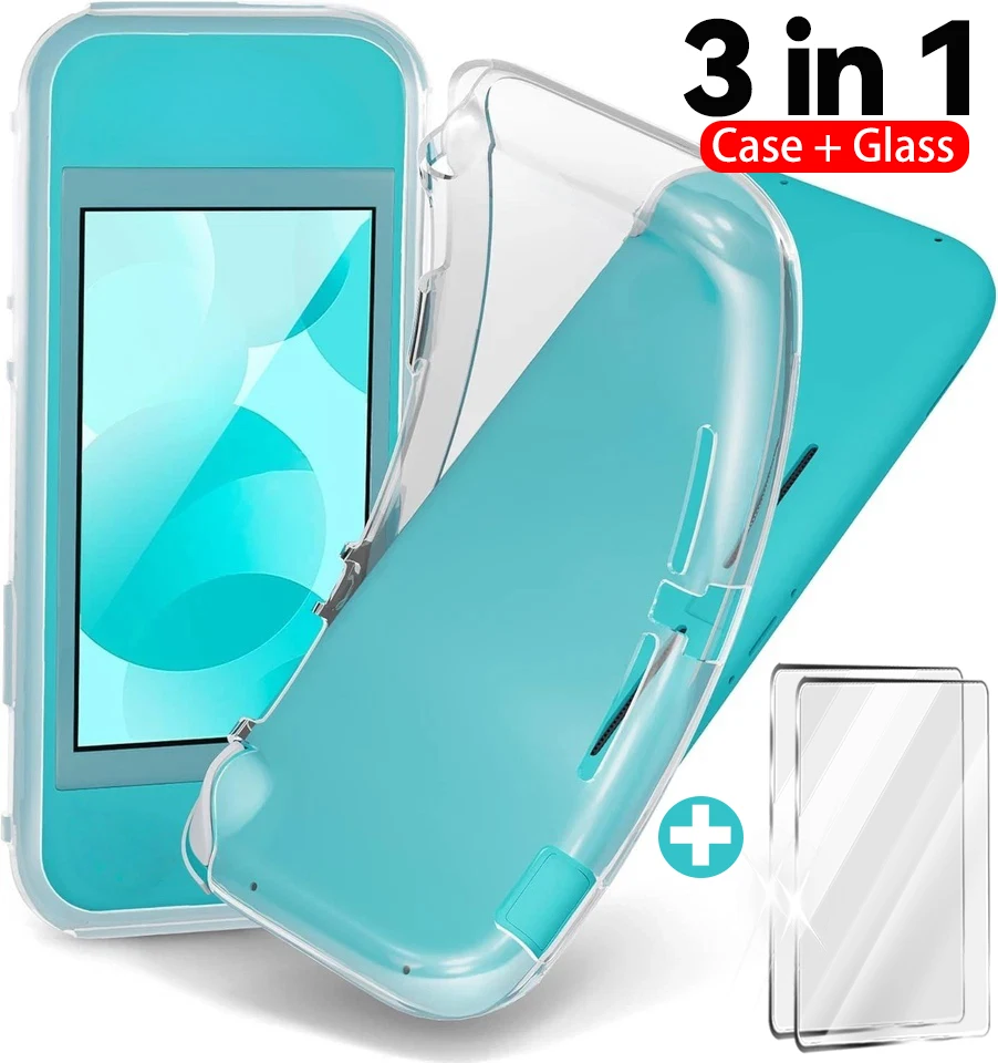 Crystal Clear TPU Skin Cover with Tempered Glass Screen Protector for Portable Gaming Console