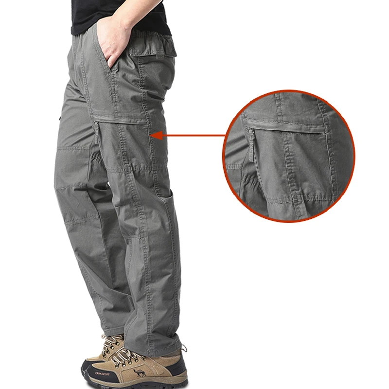 Men's Cotton Cargo Pants Casual Multiple Pocket Tactical Pants Spring Autumn Outdoor Camping Hiking Work