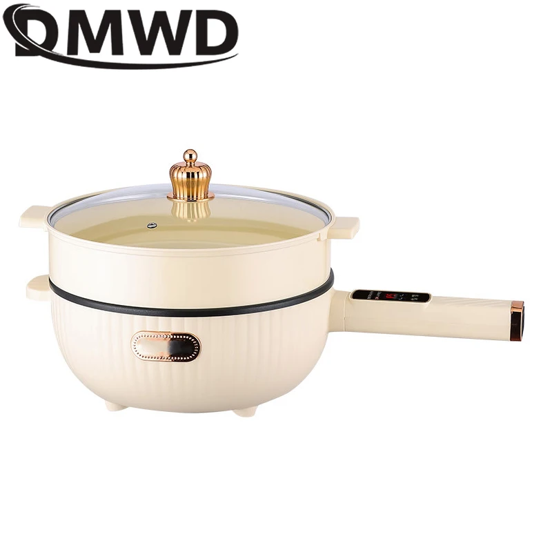DMWD Electric Wok Non Stick Frying Pan 3.5L Electric Stir-fry Pot Stew Soup Hotpot Rice Cooking Multicooker With Food Steamer 2