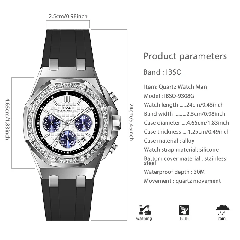 Original Brand Men Watches Date Large Dial Silicone Strap Waterproof Quartz Hand Clock Boy Luxury Crystal Male Wristwatch White