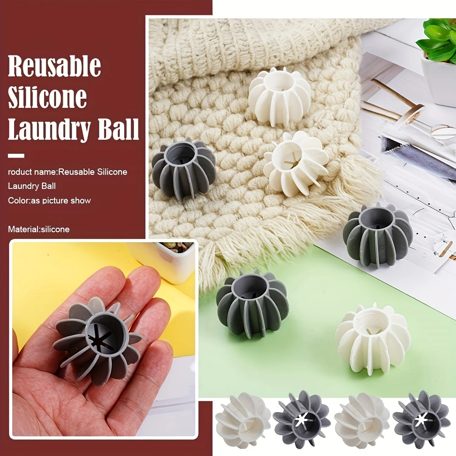 10 PCS Reusable Silicone Laundry Balls Grey White Non Electric Washer Dryer Eco Friendly Anti Static Deep Clean Cloth Organizer