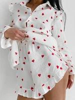 Marthaqiqi Home Clothes Women Turn-Down Collar Pajama Long Sleeve Nightwear Shorts Causal Printing Ladies Sleepwear 2 Piece Suit - Image 2