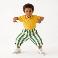 Viser décontractés rayés pour enfants, poches pour bébé, pantalons d'extérieur en coton pour enfants, costume FJToddler, garçons et filles, mode automne, nouveau 6