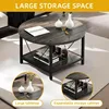 Round Coffee Table,  2 Tier Circle Table with Open Storage Shelf, Rustic Wood Coffee Table with Metal Frame, Easy Assembly 4