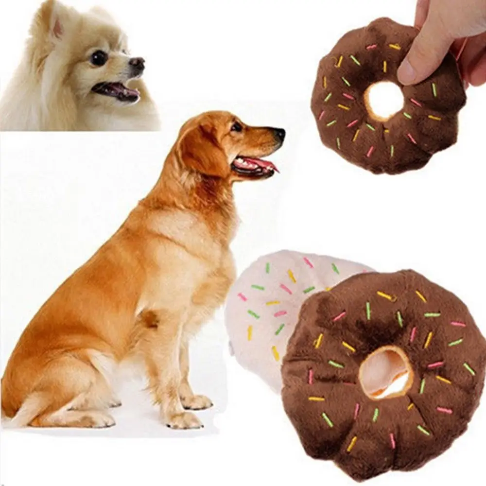 

Squeaky Cotton Squeaker Lovely Animal Play Puppy Dog Toy 3 Color Pet Toys Donut