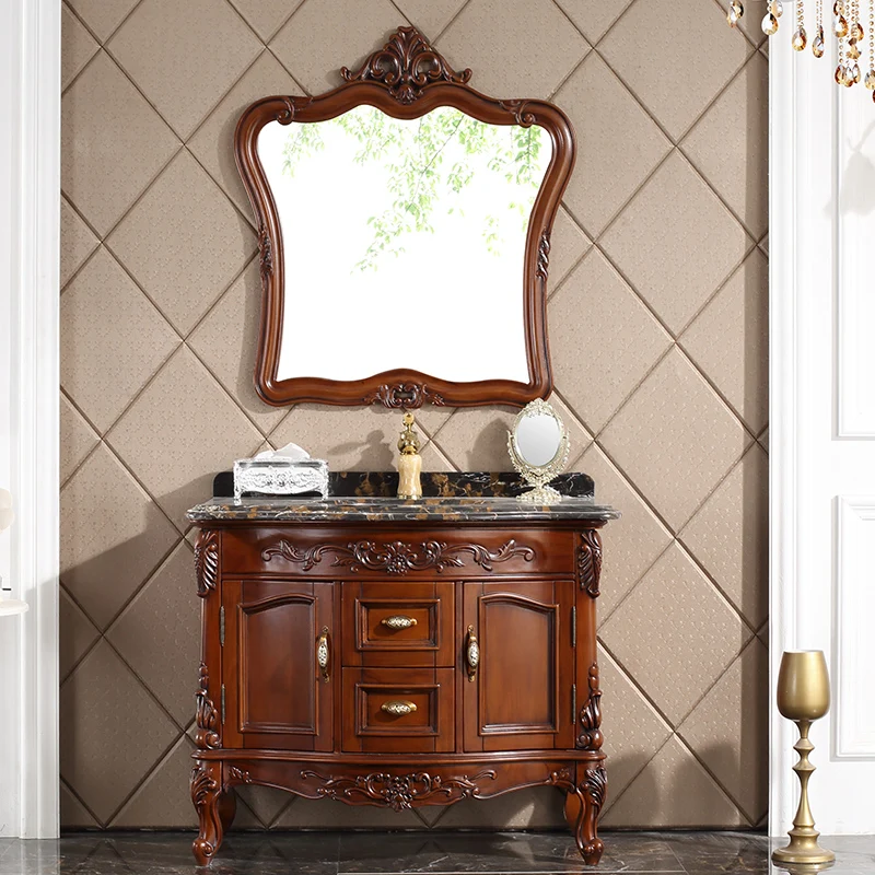 

Wooden Bathroom Cabinet Combination Floor Type Hand Washing Washbasin Cabinet Mirror Cabinet Bathroom Table